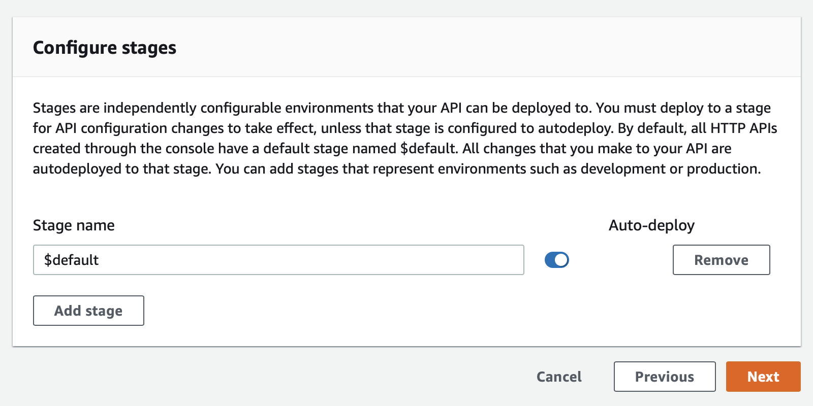 Configure stages for API Gateway